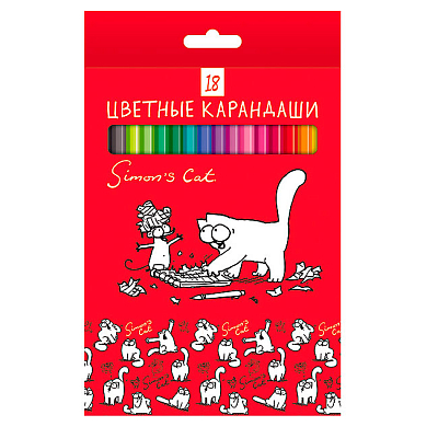 Карандаши "Hatber VK", 18 цветов, серия "Кот Саймона", в картонной упаковке