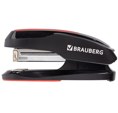 Степлер "Brauberg Extra", №24/6, 26/6, 30л, пластиковый корпус, металлический механизм, чёрно-красный, в картонной упаковке
