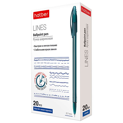 Ручка шариковая "Hatber Lines", 0,7мм, синяя, чернила на масляной основе, цветной корпус