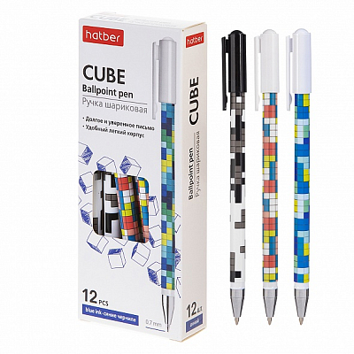 Ручка шариковая "Hatber Cubes", 0,7мм, синяя, чернила на масляной основе, цветной корпус с рисунком