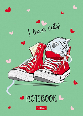 Бизнес-блокнот "Hatber", 80л, А6, клетка, ламинация, твёрдый переплёт, серия "Любить кота"