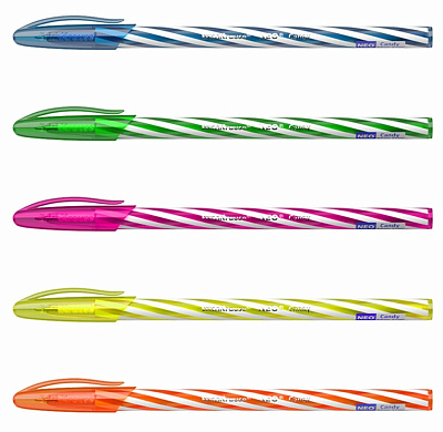 Ручка шариковая "Erich Krause Candy", 0,5мм, синяя, чернила на масляной основе, цветной полосатый корпус, ассорти