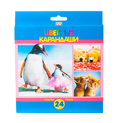 Карандаши "Hatber VK", 24 цвета, серия "Забавные зверята", в картонной упаковке