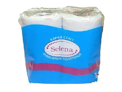 Бумажные полотенца "Selena", 2 слоя, 12.5м, белые, упакованы по 2 рулона,