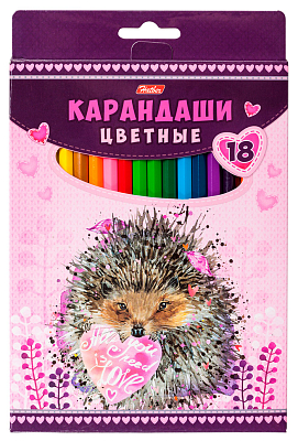 Карандаши "Hatber", 18 цветов, серия "Мягкие и пушистые", в картонной упаковке