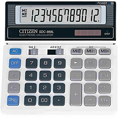 Калькулятор настольный "Citizen", SDC-868L, 12-разрядный, 154x152x29мм, белый
