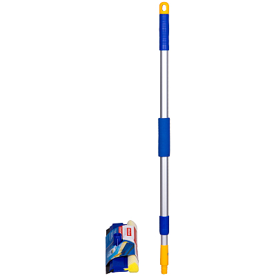 Швабра-стекломойка для мытья окон "OfficeClean Professional", алюминиевая ручка 76-125см, губка/резина 25см, синяя