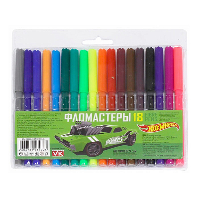 Фломастеры "Hatber VK", 18 цветов, серия "Hot Wheels", в блистере