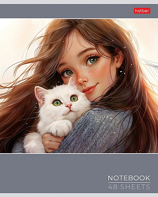 Тетрадь "Hatber", 48л, А5, клетка, ламинация "Soft-Touch", на скобе, серия "Cats and Girls"