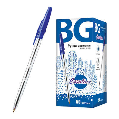 Ручка шариковая "BG Carolina", 1мм, синяя, прозрачный корпус