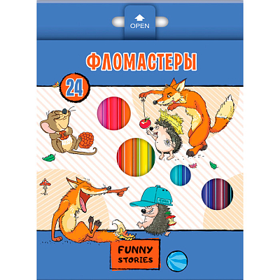 Фломастеры "Hatber VK", 24 цвета, серия "Забавные животные", в картонной упаковке