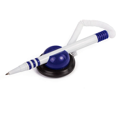 Ручка шариковая настольная "Brauberg", 0,5мм, синяя, бело-синий корпус, на подставке, с пружиной