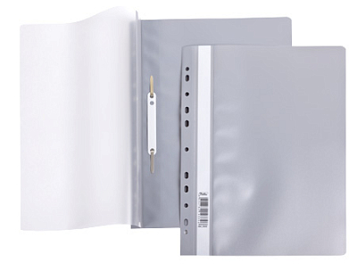 Папка-скоросшиватель пластиковая "Hatber", А4, 140/180мкм, перфорация, прозрачный верх, серая