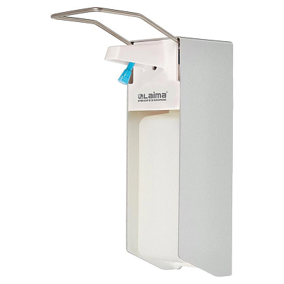 Диспенсер алюминиевый для жидкого мыла "Laima Pro", 1л, локтевой привод, наливной, белый/605707