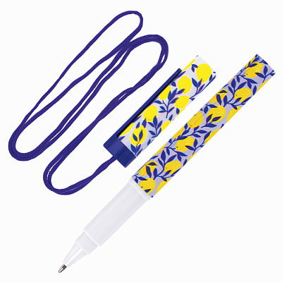 Ручка шариковая на шнурке "Brauberg Ornament", 0,7мм, синяя, корпус ассорти