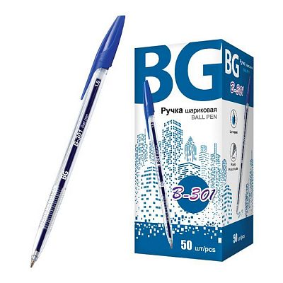 Ручка шариковая "BG B-301", 1мм, синяя, прозрачный корпус