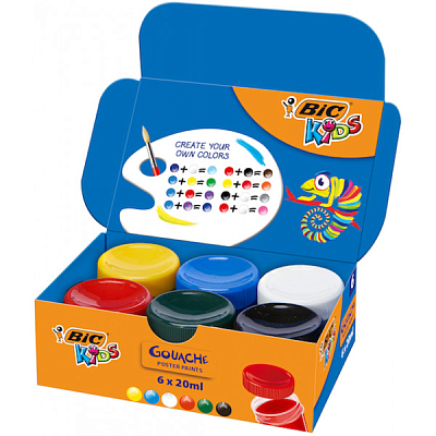 Гуашь "Bic Kids", 6 цветов, 20мл, картонная упаковка