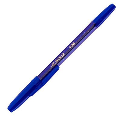 Ручка шариковая "Союз Vitolina", 1мм, синяя, синий корпус с блёстками