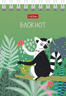 Блокнот "Hatber", 40л, А7, клетка, обложка мелованный картон, на гребне, серия "Джунгли"