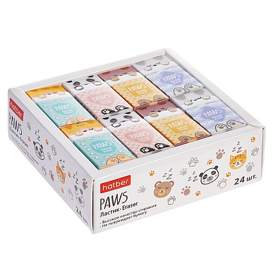 Ластик PVC "Hatber Paws", прямоугольный, цветной
