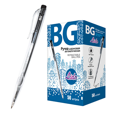 Ручка шариковая автоматическая "BG Lido", 0,7мм, чёрная, прозрачный корпус