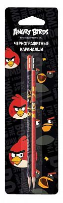 Карандаш чернографитный "Hatber", заточенный, деревянный корпус, серия "Angry Birds", 2шт в блистере