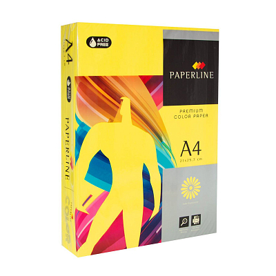 Бумага цветная для печати "PaperLine" №160, А4, 160г/м2, 250л, YELLOW