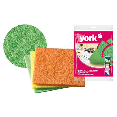 Тряпка для уборки кухни абразивная "York", 13x14см, ассорти, 3шт в упаковке
