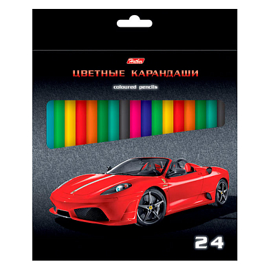 Карандаши "Hatber", 24 цвета, серия "Машинки", в картонной упаковке