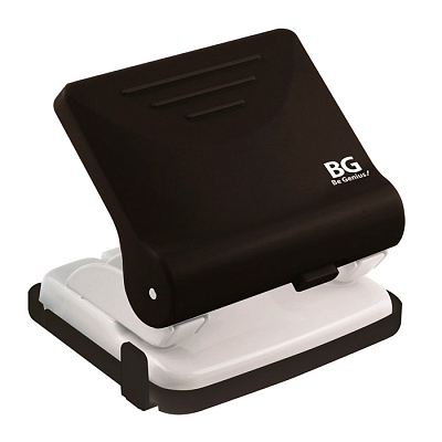 Дырокол "BG Active", пластиковый, 20л, с линейкой, чёрно-белый, в картонной упаковке