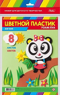 Набор цветного мягкого пластика "Hatber", 8л, 8цв, А4, в пакете, серия "Панда"