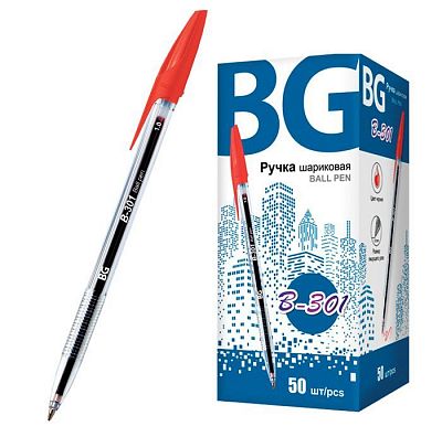 Ручка шариковая "BG B-301", 1мм, красная, прозрачный корпус