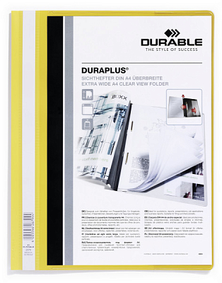 Папка-скоросшиватель пластиковая "Durable", А4+, 120/160мкм, прозрачный верхний слой, карман, жёлтая