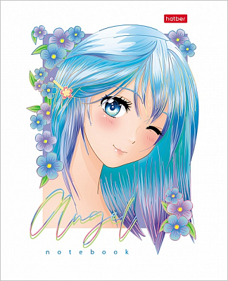 Тетрадь "Hatber", 48л, А5, клетка, 3D фольга, ламинация, на скобе, серия "Ангелы аниме"
