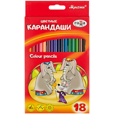 Карандаши "Гамма", 18 цветов, серия "Мультики", картонная упаковка