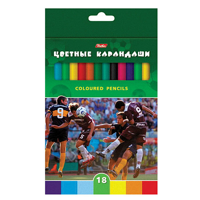 Карандаши "Hatber", 18 цветов, серия "Футбол", в картонной упаковке