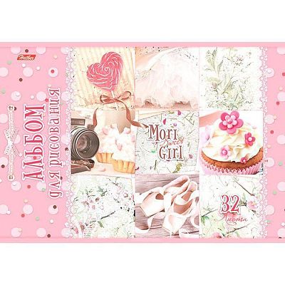 Альбом для рисования "Hatber", 32л, А4, блёстки, на скрепке, серия "Sweet Mori Girl"