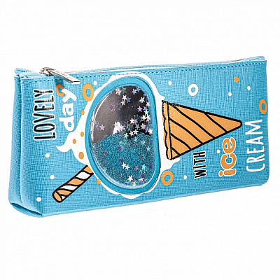 Пенал "Hatber", 205х85х35мм, мягкий, на молнии, блёстки, серия "Ice Cream"