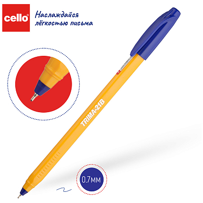 Ручка шариковая "Cello Trima-21B", 0,7мм, синяя, чернила на масляной основе, жёлтый корпус