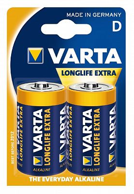 Батарейки VARTA Longlife Extra Mono 1.5V LR20/D (2 шт/бл)