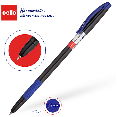 Ручка шариковая "Cello Slimo Grip Black", 0,7мм, синяя, чернила на масляной основе, резиновый грип, чёрный корпус