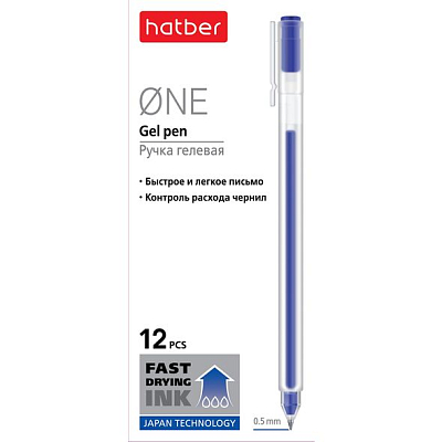 Ручка гелевая "Hatber One", 0,5мм, синяя, прозрачный корпус