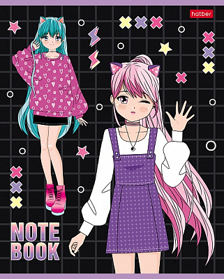 Тетрадь "Hatber", 48л, А5, клетка, лак, на скобе, серия "Неко-Тян"