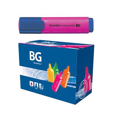 Текстовыделитель "BG Comfort", 1-5мм, скошенный наконечник, водная основа, розовый