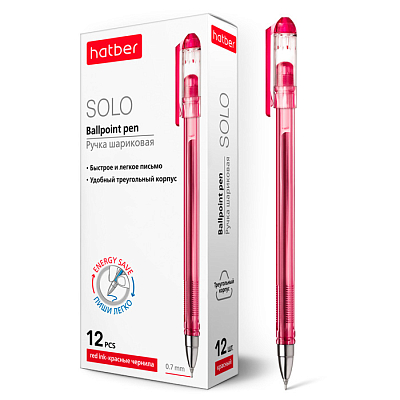 Ручка шариковая "Hatber Solo", 0,7мм, красная, чернила на масляной основе, красный тонированный корпус