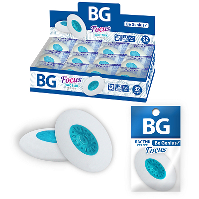 Ластик из термопластичной резины "BG Focus", 40x19x10мм, овальный, пластиковый держатель, белый