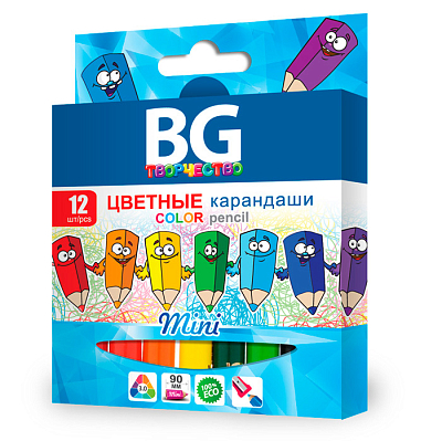 Карандаши "BG", 12 цветов, серия "Mini", в картонной упаковке