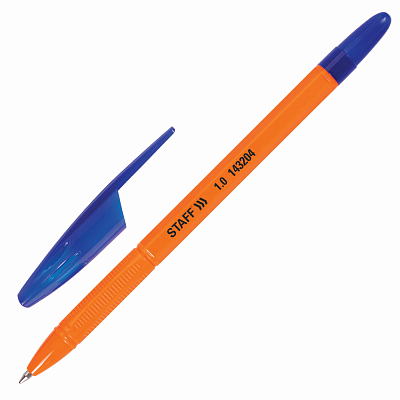 Ручка шариковая "Staff Basic X-100", 1мм, синяя, чернила на масляной основе, оранжевый корпус