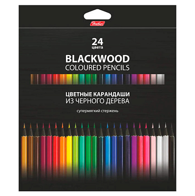 Карандаши "Hatber", 24 цвета, серия "Black Diamond", в картонной упаковке