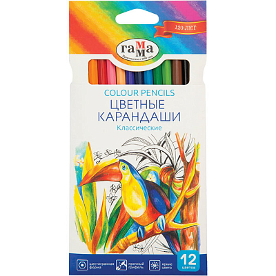 Карандаши "Гамма", 12 цветов, серия "Классические", картонная упаковка